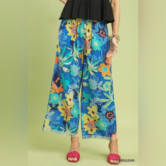 Umgee Floral Print Wide Leg Pants